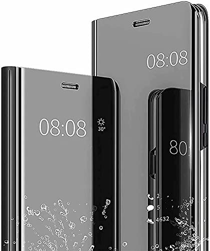 YukeTop Handyhülle für OnePlus 9 Pro Hülle, Smart Mirror Flip Case Standfunktion, Spiegelbeschichtung Ganzkörper 360°Smart Cover Schutzhülle für OnePlus 9 Pro.(Schwarz)