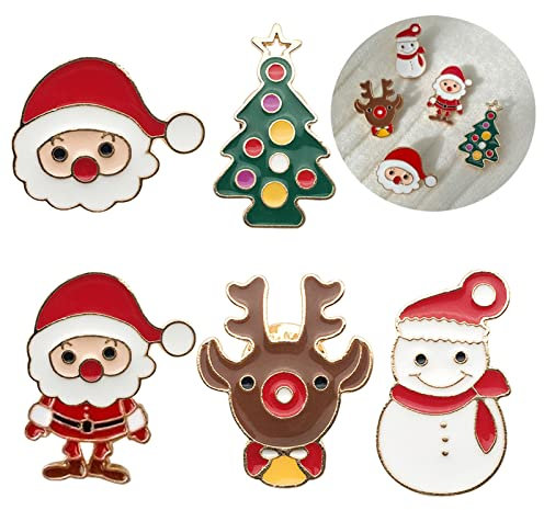 5 Stück Weihnachtsserie Pin Brosche Metall Brosche, Cartoon niedlich Brosche Kleidung Tasche Tasche Jacke Jacke Schmuck DIY Zubehör, Weihnachtsmann, Schneemann, Rentier, Weihnachtsbaum