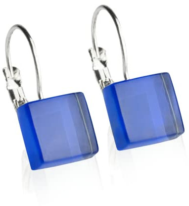 ALEXASCHA® Edelstahlohrringe hängend mit quadratischen Glassteinen • Kurze Ohrhänger mit Klappverschluss • 2cm lang • Steingröße 10 mm x 10 mm x 3 mm (Saphirblau)