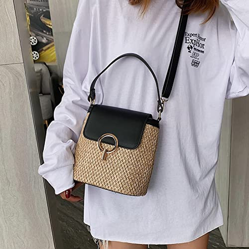 Damenhandtaschen Mode Stroh Schulter Umhängetaschen Damen Designer Luxus Woven Beuteltasche Neue Sommer Strand Strohtasche Weibliche Handtasche 19X12X20Cm