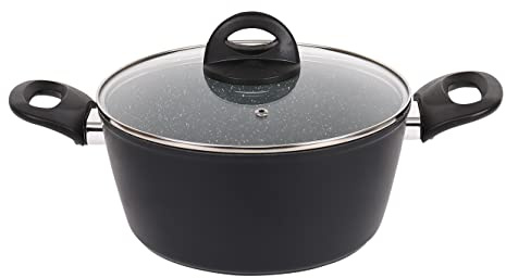 URBN-CHEF FORGECROSS Black & Grey Marble Forged Pressed Aluminium Non Stick Induction Safe Cooking Pots Pans Saucepans Cookware (22cm Casserole Pot)