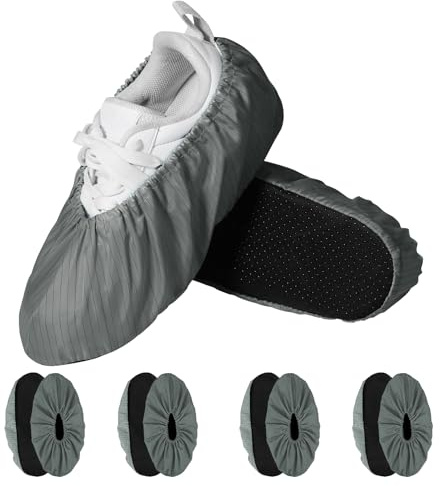 Annhua Reusable Shoe Covers 5 Pairs Polyester Overshoes with Non-Slip Soles, Washable Shoe Protector Covers for Size 3.5-9.5, Durable Boot Covers for Home and Laboratory