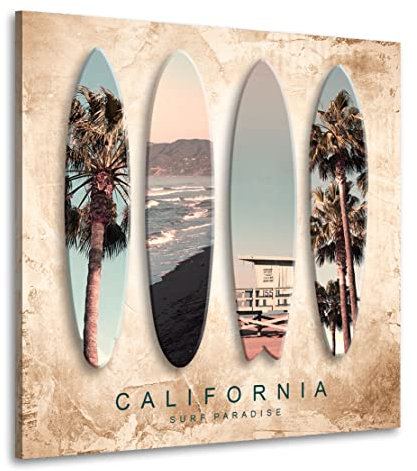 Kunstgestalten24 Leinwandbild California Surfing Wandbild Kunstdruck Raum- u. Wanddekoration Übergrößen
