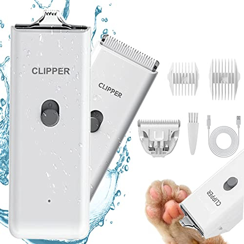 Dog Clippers Pet Hair Trimmer Low Noise Dog Grooming Kit,White+Double Blade | Washable USB Rechargeable Cordless Electric Pet Feet Hair Trimmer for Cats Dogs, with Wide & Narrow Ceramic Blade,6000rpm