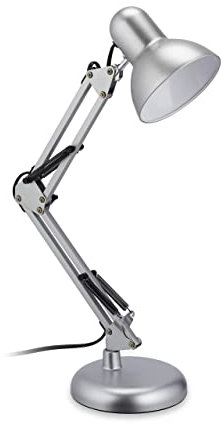 Relaxdays Schreibtischlampe Retro, verstellbare Gelenkarmlampe, E27-Fassung, schwenkbar, Büro Tischlampe Metall, silber, 54 x 15 x 25 cm