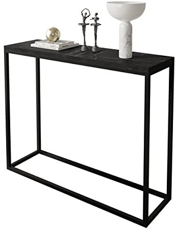 lukmebel Moderner Universal-Konsolentisch für Flur Wohnzimmer Schlafzimmer Industriestil Design laminierte Platte Platte Plus Stahlrahmen Schutzkante 30x100x80cm Schwarz/Grigia Pietra Schwarz