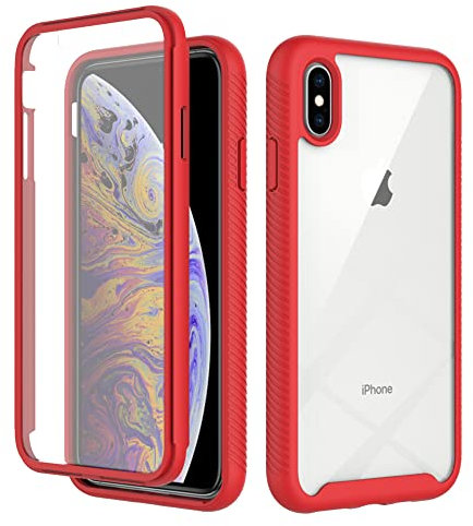 iPhone XS Max Case with Built-in Screen Protector, 360 Full Body Protective Cover Heavy Duty Anti-Scratch Shockproof Slim Silicone Bumper Clear Phone Case for iPhone XS Max 6.5, Red
