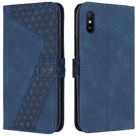 YIRRANZD Handyhülle für Xiaomi Redmi 9A / Redmi 9AT Hülle, PU Leder Klapphülle Kartenfach Ständer Magnetisch, Flip Case Cover Handytasche Stoßfeste Schutzhülle für Redmi 9A / 9AT (Blau)