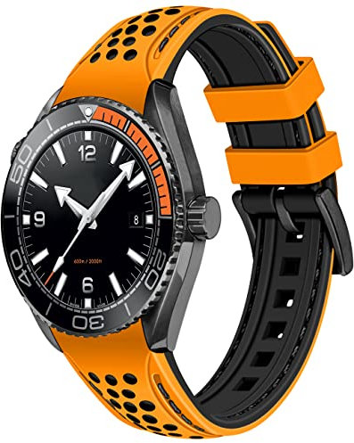 YISIWERA 20mm 22mm Silikon Uhrenarmband Rallye Zweifarbig Orange Schwarz Gebogene Enden Kautschuk Uhrenarmband Edelstahl Orange Schnalle Langlebig Universal Stitch Uhrenarmbänder für Männer Frauen