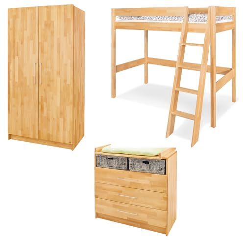 Pinolino Kinderträume Jugendzimmer-Set 'Natura' breit mit Hochbett, 3-TLG.
