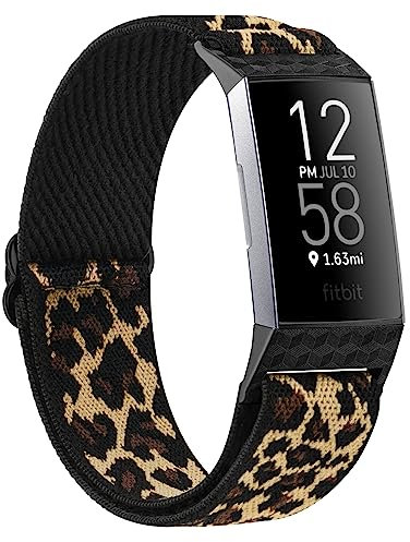Vancle Bracelet pour Fitbit Charge 4 - En nylon - Réglable - Pour Fitbit Charge 3 / Fitbit Charge 4 SE / Fitbit Charge 3 SE (léopard)