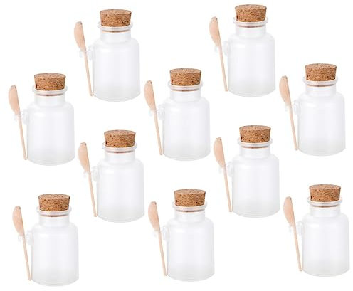 UPKOCH Frascos Divisores Redondos De Sal De Baño De 100 G Paquete De 10 Cuchara De Madera Para Almacenamiento De Viaje