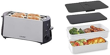 Cloer 3710 Langschlitztoaster für 4 Toastscheiben + Cloer 800S1-1 Lunch Care System - Bento Box
