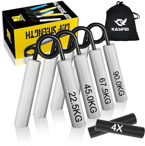 kasifei Metall Griffkraft Trainer, 4er Pack (22.5, 45, 67.5, 90kg) Handtrainer Unterarmtrainer, Handgriff Handgelenk Trainingsgerät, Fitnessgeräte für Zuhause