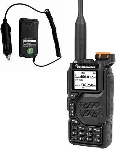 Radio a doppia banda UV-K5 con uscita da 5 Watt, radio a doppia banda portatile con avviso meteorologico NOAA e cavo di programmazione (Caricabatterie UV K5 W/auto 12V / 24V)