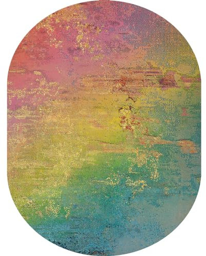 Rururug Kurzflor Teppich Oval für Wohnzimmer, Esszimmer, Schlafzimmer, Kinderzimmer, Küche, Heimbüro,Rot Orange Gelb Blau Grün Mehrfarbig Abstrakt Art Deco,Colourful,Oval 110 x 200 cm