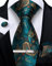 DiBanGu Turkis Paisley Krawatte für Herren Formellen Seidenkrawatte und Einstecktuch Manschettenknöpfe Hochzeit Party Krawattenklammer Set