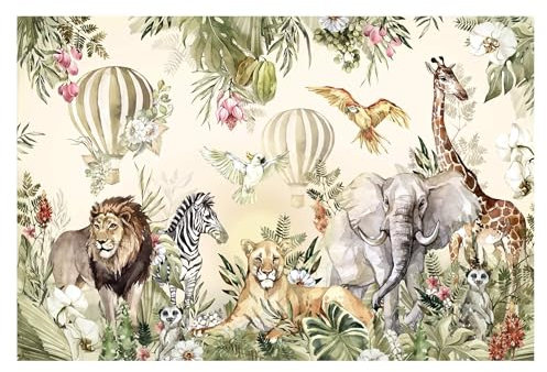 Bilderwelten Fototapete Kinderzimmer 225cm x 336cm Aquarell Tiere Savanne Kinder-Motiv Vliestapete Tapete Wanddeko Ideen Wandtapete Kindertapete