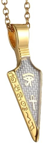 GTHIC Halsketten mit Pfeilspitzen-Anhänger aus Edelstahl für Männer und Frauen, ägyptisches Auge von Ra, Ankh-Schmuck, Geschenke, 60 cm lange goldene Halskette
