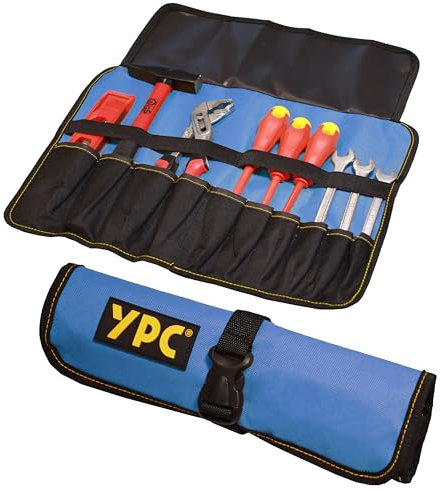 YPC VarioRoll L – 45x32cm, 10 Steckfächer und 4 Halteschlaufen, Werkzeugtasche rollbar, Messertasche, Werkzeug Rolltasche, Werkzeugrolle, Schraubendreher & Maulschlüssel Tasche leer
