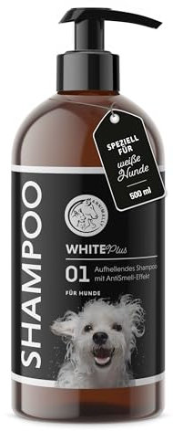 Annimally White Plus Shampoo - Natürliches Hundeshampoo für weißes Fell mit Kokosöl & Zuckertensid, geruchs- und ph-neutral, ohne Bleichmittel & Parfüm - 500 ml