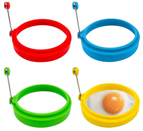 YOLCAR Eierring-Set, Silikon-Eierringformen, Spiegelei-Ringe und antihaftbeschichteter Eierkocherring, mehrfarbig, 4 Stück
