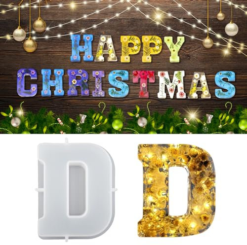 wikimo Silikonform Buchstaben Groß, 18 cm/7 inch Epoxidharz Formen für 3D-Alphabet, Silikonform GießForm für Geburtstag Hochzeit Party Weihnachten Kunst Basteln Ornamente(D)