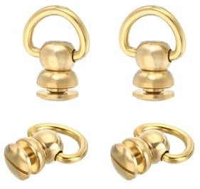 sourcing map 4Pcs Brass Rivets Stud Screw, 11.5mm Solid Brass D Ring Ball Studs Rivets 360 Rotatable Purse Ball Stud Screw for Purse Belt Handbag, Gold