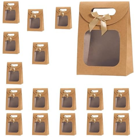 20 Pièces Boîte de Cadeau en Papier Kraft,Sac Cadeau avec Fenêtre Petit,Sac Papier Kraft Brun pour Mariage Anniversaire Cadeau Bonbons Biscuits