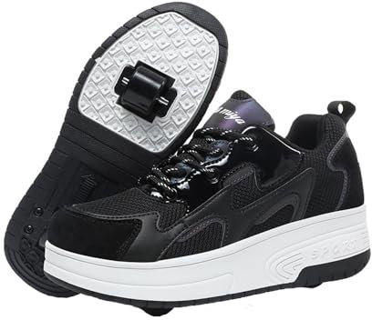 Mateju Schuhe mit Rollen für Jungen Mädchen, Mode Kinder Rollschuhe Schuhe mit Rollen,Outdoor Turnschuhe Versenkbarer, 2-in-1 Roller Schuhe Turnschuhe Skateboardschuhe 34-42 EU