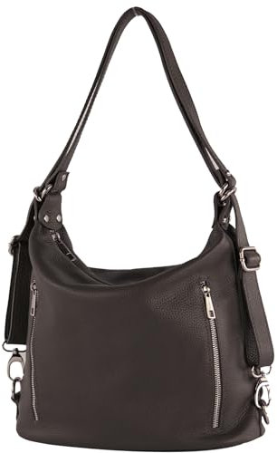 modamoda de T249 Damen Rucksack Schultertasche 2 in 1 aus Leder handmade in Italy, Farbe:Dark Chocolate