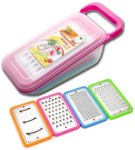 GIONAR 4 in 1 Cheese Grater Set with Container Cheese Shredder Vegetable Graters Cheese Graters for Kitchen Plastic Box Graters(Pink)