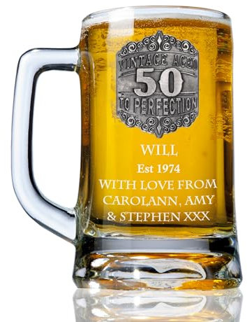 De Walden Boy’s 50th Birthday Personalised Pewter Vintage Feature Beer Glass Tankard 50 Gift Idea