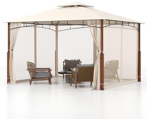 GOPLUS Tonnelle Jardin 3x3,6M, Pavillon Terrasse avec Toits Doubles Ventilés, Parois en Filet Respirantes, Clous de Sol, Pavillon Extérieur pour Patio, Jardin, Cour Fête