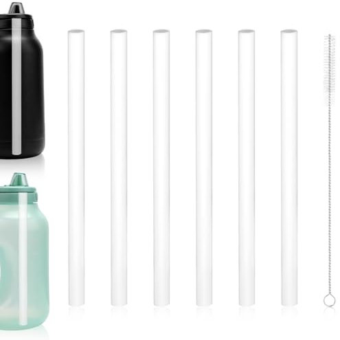 Ello Hydra 64oz Half Gallon Water Bottle Replacement Straws, 6pcs Reusable Plastic Straws with Cleaning Brush for Sports Bottle Tumbler Parts (Free BPA)