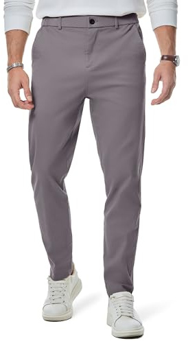 Elegancity Mens Chino Trousers Slim Fit Tapered Leg Dress Pants Cotton Twill Chinos Smart Casual Stretch Pants with Pockets Light Grey, 3XL