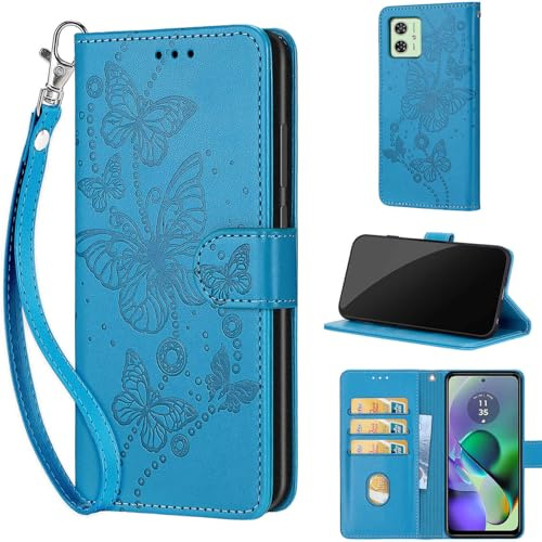 TOMYOU Handyhülle für Motorola Moto G54 5G / G54 Power Hülle, Blau | Stoßfeste Flip Schutzhülle, Kartenfächer, Standfunktion,Magnetisch, Kunstleder, Klappbar Brieftasche