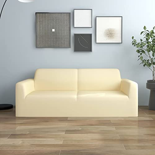 ShGaxin Stretch Sofahusse 2-Sitzer Creme Polyester-Jersey, Sofa Überzug, Sofabezug, Sofa Cover, Sofa Überwurfdecke, Sofaüberwurf, Couchbezug, Sofaschoner