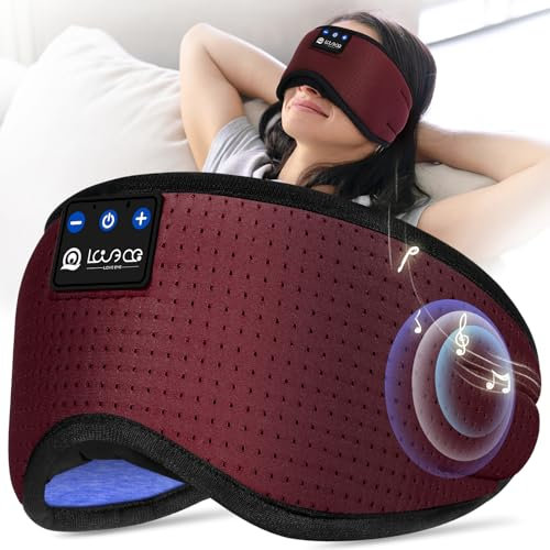 LOVE EYE Schlafmaske, Seitenschläfer, Schlafmaske mit Kopfhörer Bluetooth Waschbar Lichtblockierende Schlafbrille für Reisen, Nickerchen, Yoga, Meditation, Schlafen (Rot)