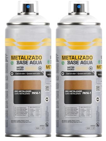 H HANSEL HOME Pintura Spray Base Agua 400ml - Para Muebles, Metal, Plástico y Madera - Ecológica y Sin Olor, Colores Duraderos - Oro Metalizado, 2 unidades