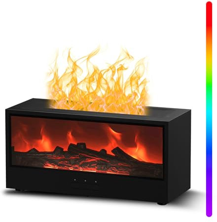 Fireplace Humidifier - 150ml Mini Fireplace Diffuser, Fireplace Oil Diffuser for Home Office, 7 Colors Light Flame Aroma Diffuser with Remote Control, Auto Off & Timer (Black)