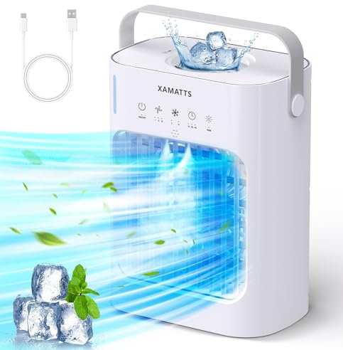 XAMATTS Portable Air Conditioners Cooling Fan,4 in1 Evaporative Mini Air Conditioner Portable, 700ml Personal Small Desk Air Cooler Fan, Humidifier,Night Light,3 Wind Speeds for Home Office Indoor Use
