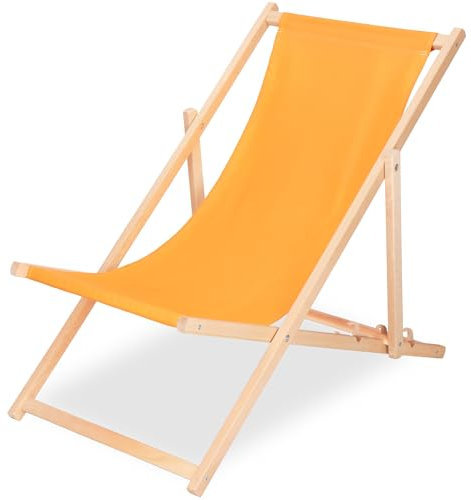 SPRINGOS Sonnenliege Klappbar 3-Fach Verstellbar Liegestuhl Massivholz mit Sicherheitsleiste Gartenliege aus Buchenholz für Balkon, Terrasse & Strand Klappliege bis 120 kg zur Selbstmontage Orange