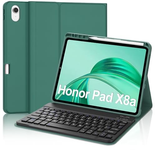 IVEOPPE Keyboard Case for Honor Pad X8a 11 inch 2024- UK Layout Keyboard for Honor Pad X8a Tablet, Cover with Bluetooth Magnetic Detachable Keypad, Dark Green