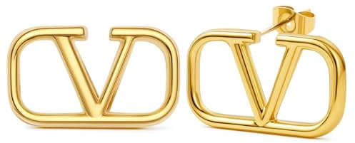 V Ohrringe Gold, Goldene Ohrringe Damen, Ohrstecker Gold Buchstabe V Geometrische, Ohrstecker Schmuck Damen Geschenke für Frauen Geburtstage Valentinstag Jahrestag Weihnachten