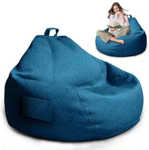 Sitzsack Bezug für Kinder/ Erwachsene, Sitzsack Ohne Füllung(Dunkelblau) | 100x120CM Nur Bezug (Keine Füllung), Sofaüberwurf für Bohnensäcke mit Reißverschluss für Outdoor Living Room Decor
