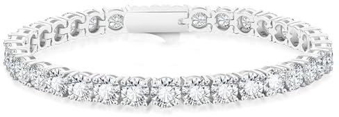 KRKC&CO Tennisarmband Armband Damen, 5mm Tennis Armband Weißgold beschichtet, Zirkonia Kristall Armbänder Silber Iced Out, Hochzeit Geburtstag Geschenk für Frauen Mädchen [Größe 20,3cm]