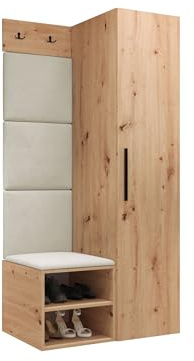 Mirjan24 Garderoben-Set Mapreni III, Schuhschrank + Kleiderhakenbrett + Kleiderschrank Gepolstertes Paneel/Wandpaneel Kleiderhaken Flurgarderobe Wandgarderobe (Artisan Eiche, Manila 02)