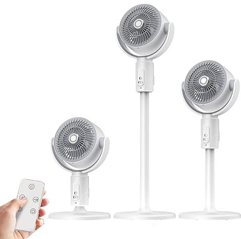 Eznaobo Portable Standing Fan with Remote Control, 2 in1 Pedestal Fan & Desk F an, 4000mAh Rechargeable Battery USB Powered Floor F-an, Height Adjustable, 5 Speeds,8H Timer, 90° Oscillating (white)