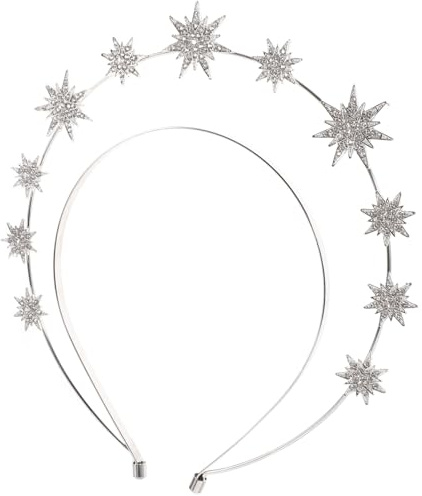 LRXIYODE Doppelter Silberner Six pointed Star Haarreif Göttinnen Krone Stirnband mit Glänzenden Sternen Leichtes Hochzeits Party Haar accessoire für Frauen Eleganter Brautschmuck